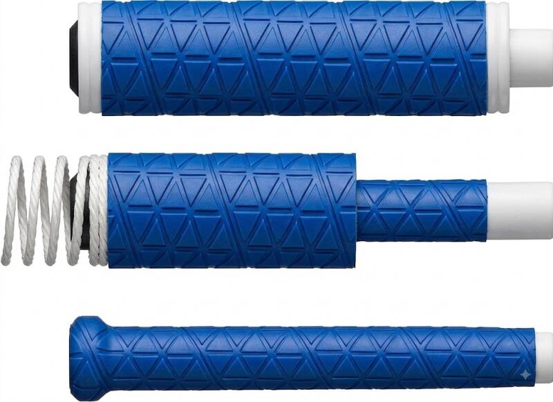 StickGrip Diamond Series advanced baseball and softball bat grip in blue with geometric triangle texture and slide-on installation design.