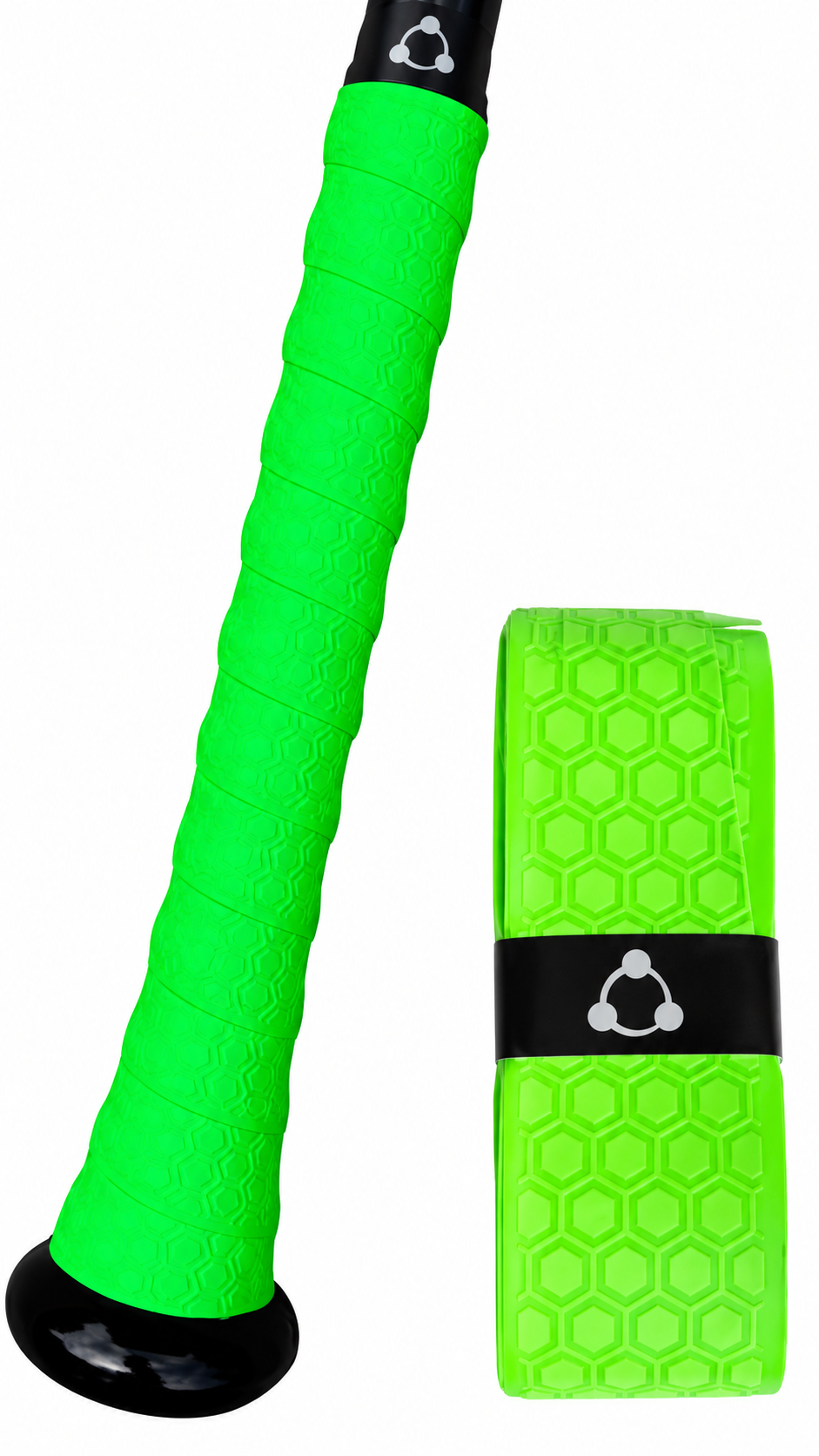 Bat grip tape by Stinger Sports, in neon green polymer, 1.0 mm thick.