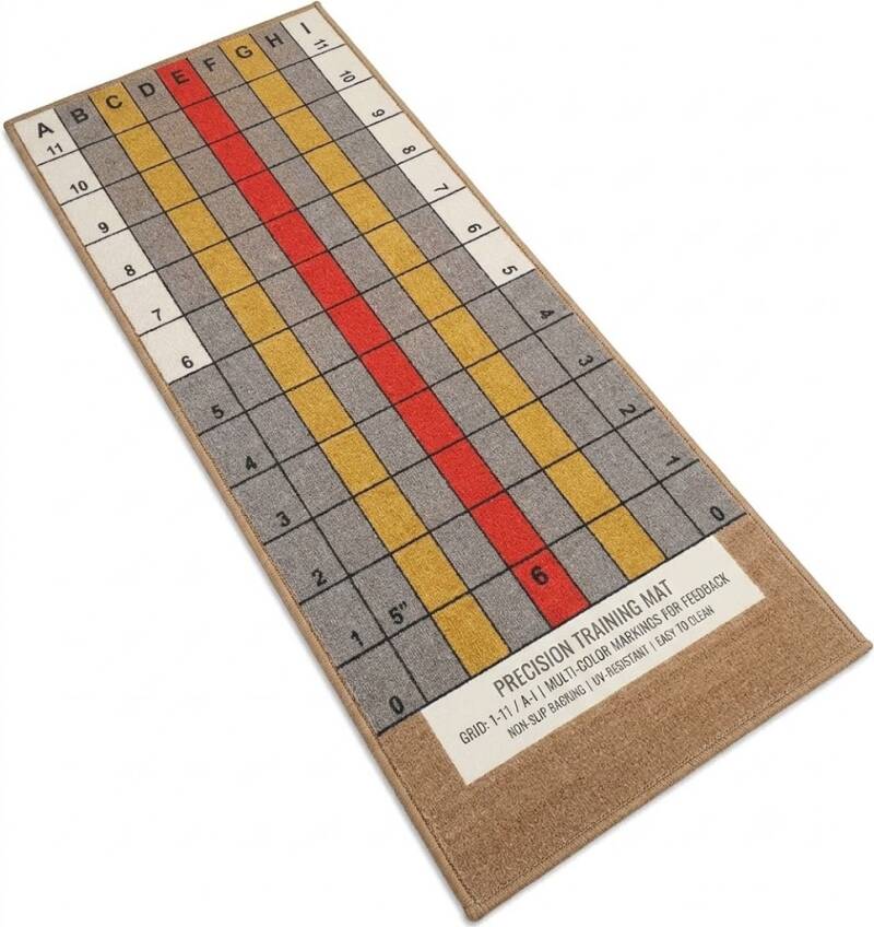 StrideRightMats Baseball/Softball Dual Purpose Instructional Pitching Mat, a mound-overlay turf mat with printed power lanes and a pitching rubber marking.