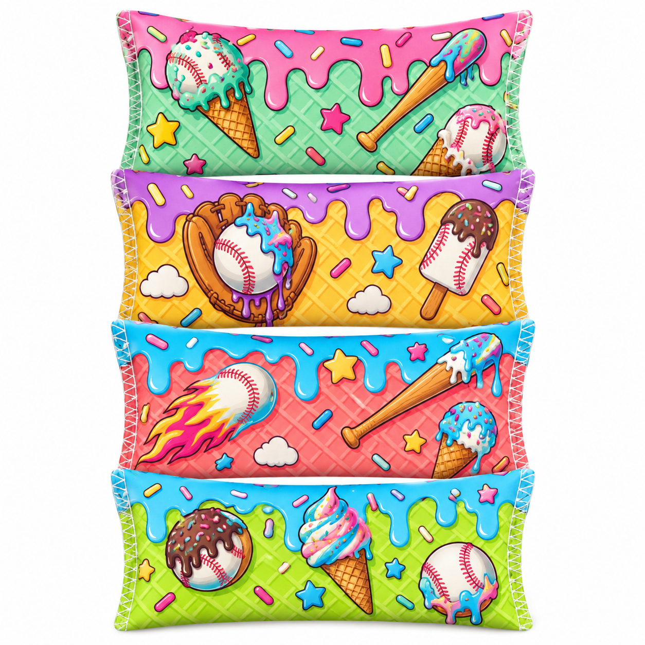 Rosin bags by Sunnymove, four pouches with a bright ice cream drip print.