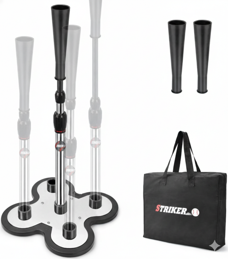 Surrergo heavy-duty portable baseball and softball batting tee with 10 lb weighted base for stable hitting practice.