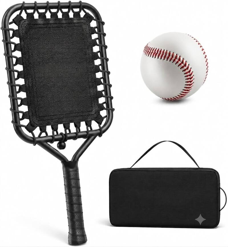 SwingIt Upgrade Baseball Fungo Bat shown displaying its metal frame and mesh surface.