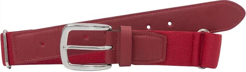 Baseball belt in red with an elastic body and silver buckle — TCK Pro Baseball Belt & Softball Belt.