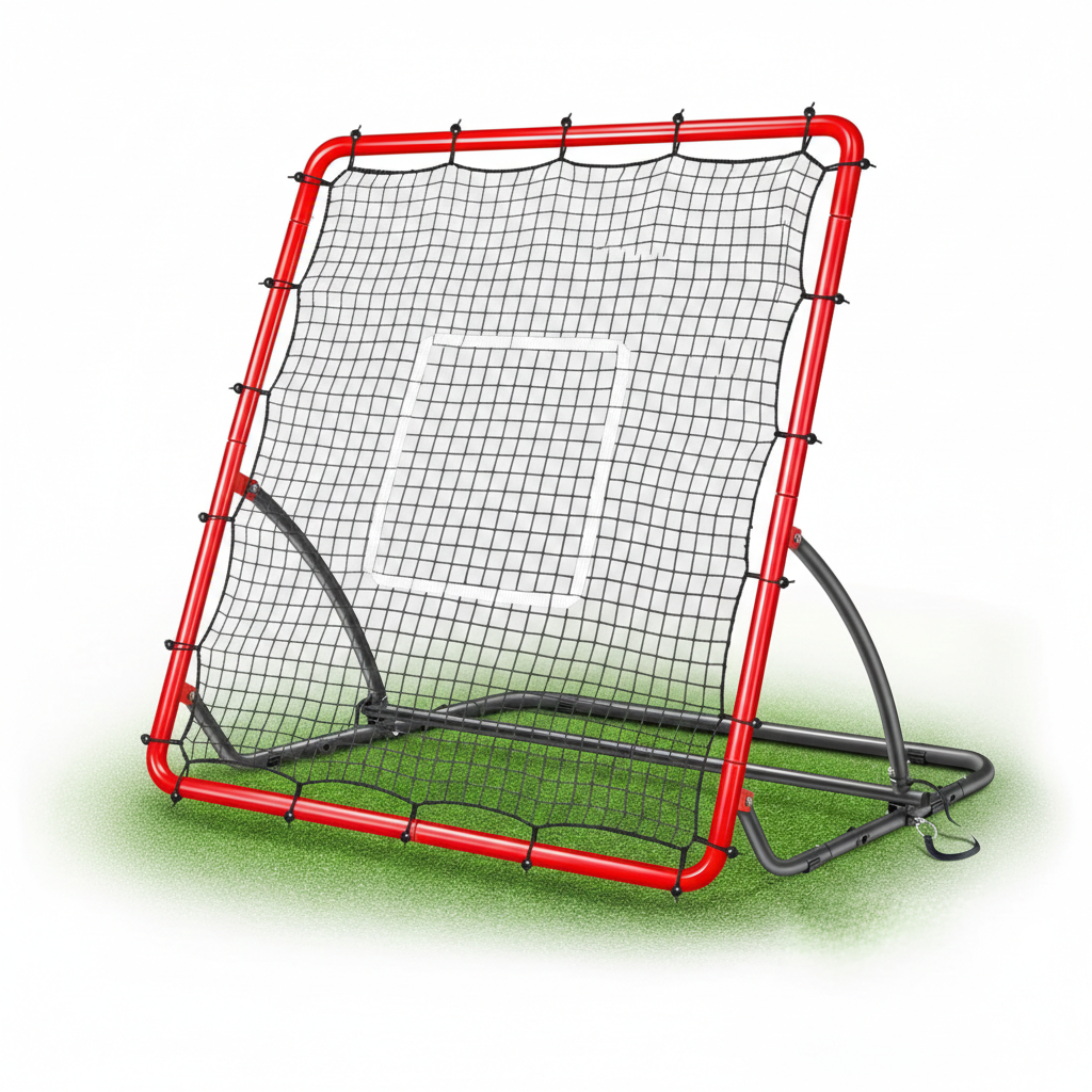 Heavy-duty pitch back rebounder net for baseball training and fielding drills.