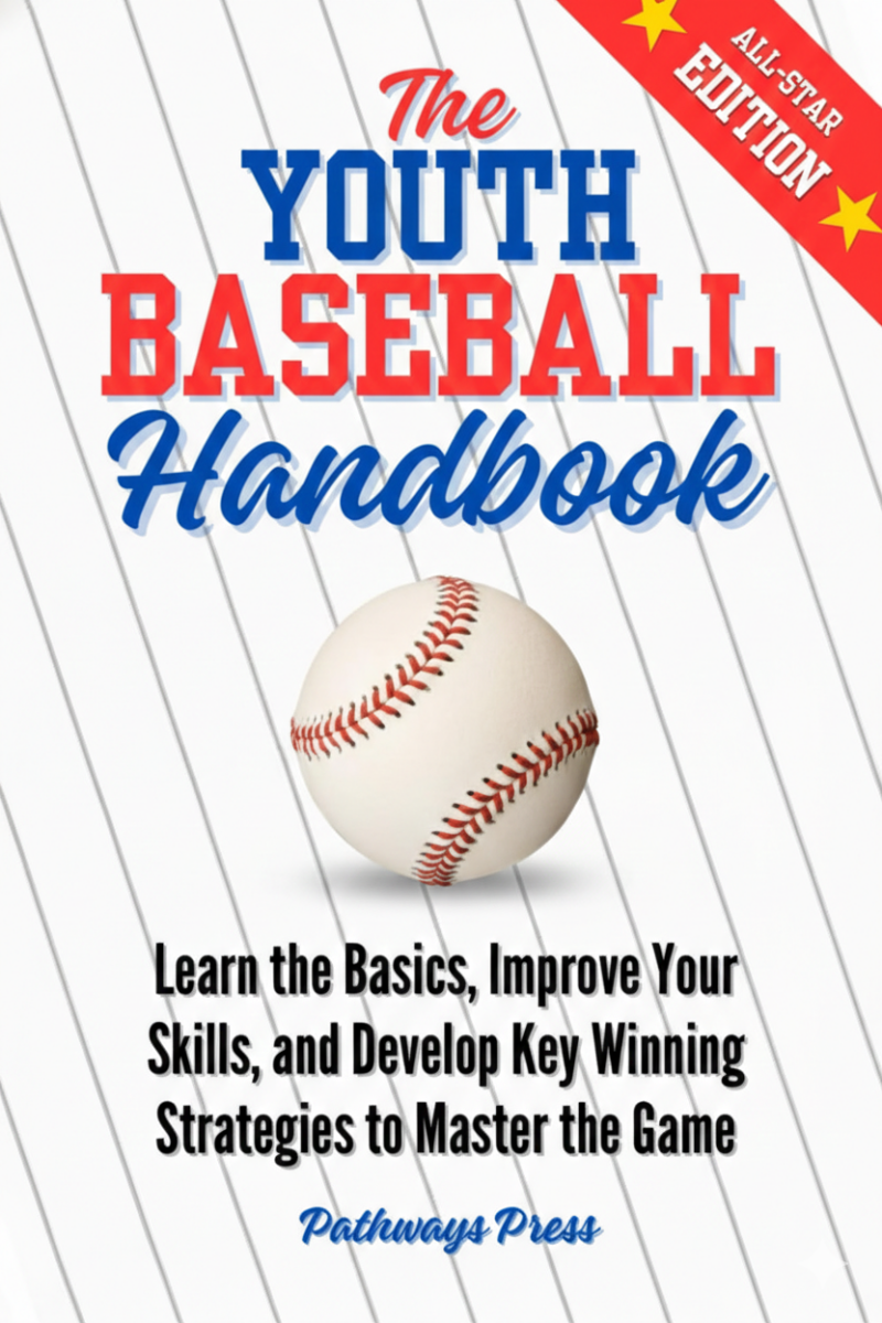The Youth Baseball Handbook book cover delivering comprehensive foundational instruction in throwing fielding hitting and base running for youth players from recreational through early travel ball level.