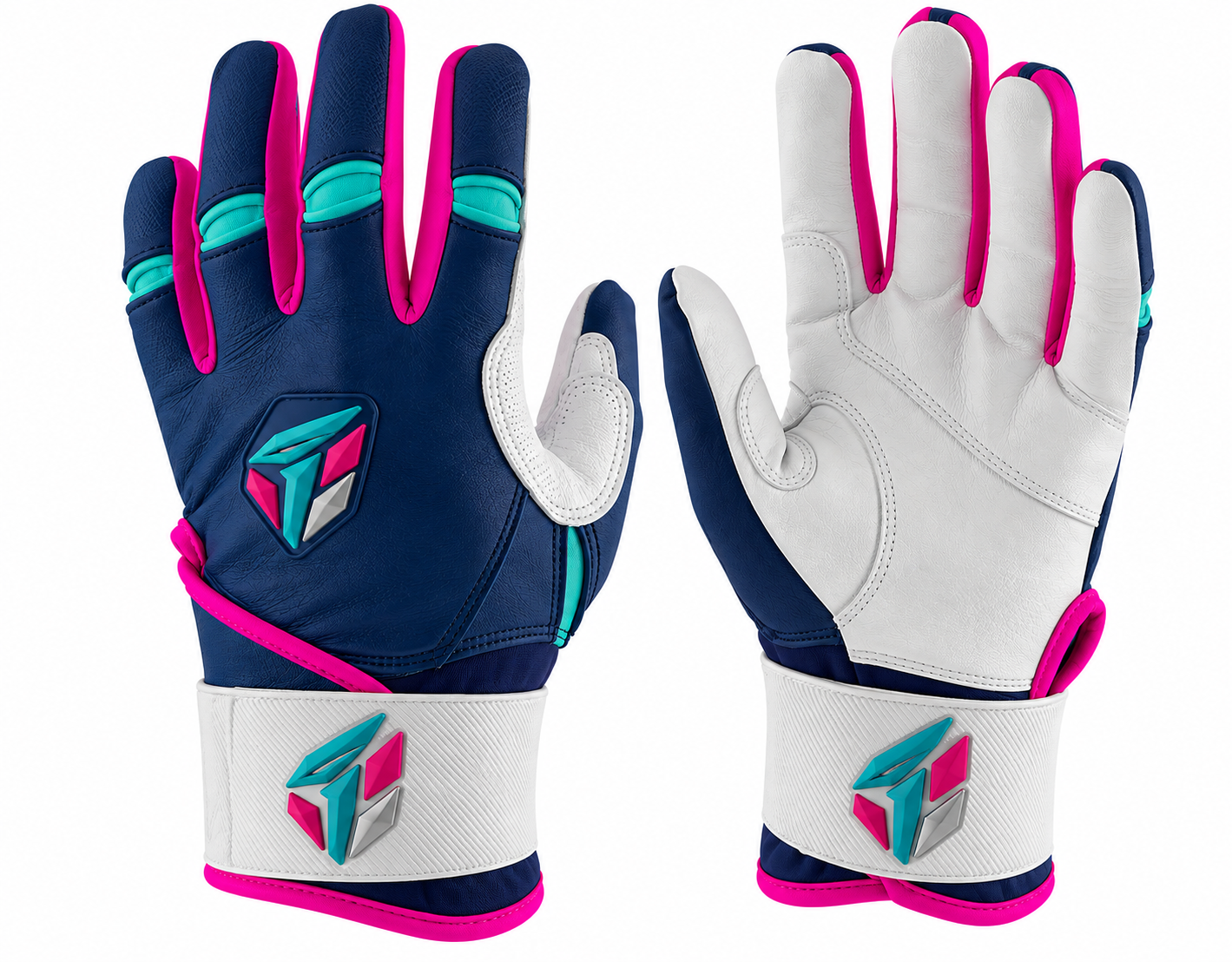 Batting gloves by Thrive for baseball and softball, in navy, pink, and white.