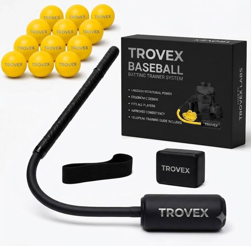 TROVEX Baseball Batting Trainer System, a rope-and-foam-ball swing trainer kit with a foam bat and carry bag.