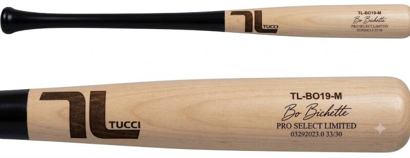 Tucci Bo Bichette Signature Model Pro Select Wood Bat shown in full profile.