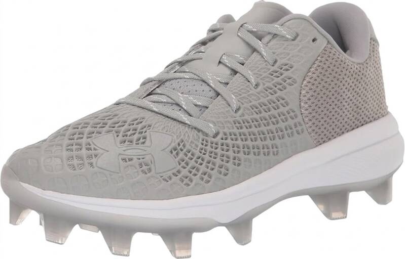 Under Armour Women's Glyde 2.0 RM Softball Cleats showing updated rubber molded outsole and synthetic mesh upper construction on a neutral background.