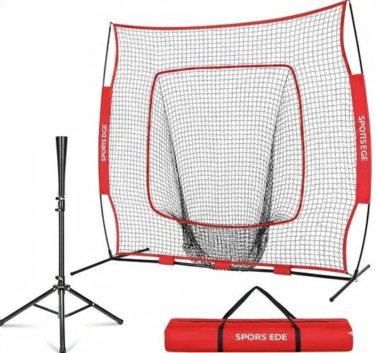 PodiuMax 7x7 Baseball and Softball Net displayed showing its upgraded triangular base system and steel frame construction.