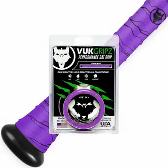 VukGripz USA Made Baseball Bat Grip Tape unrolled on a baseball bat handle showing its micro-textured polymer surface.