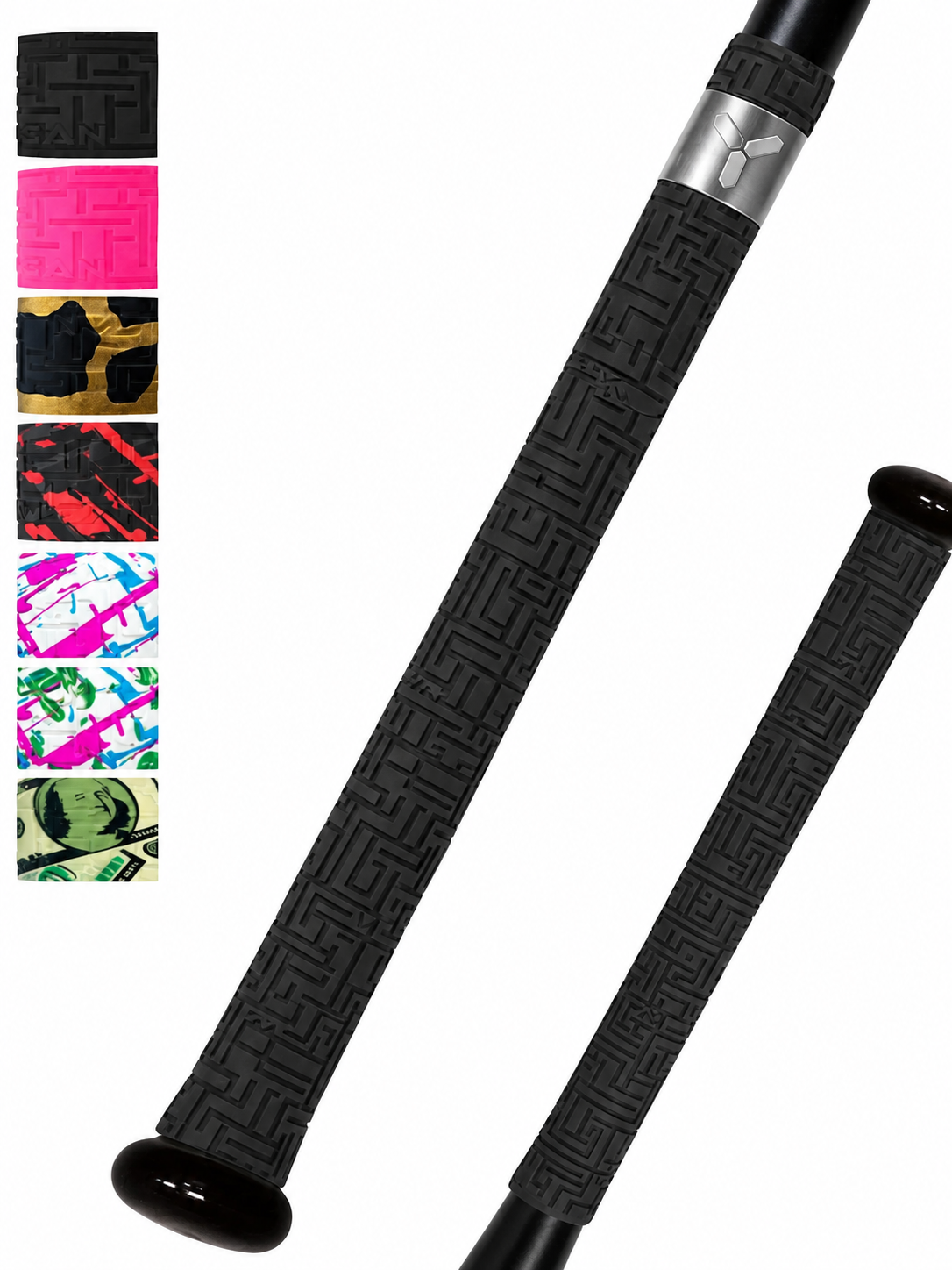 Bat grip tape by Vulcan, in black with color options, 0.50 to 1.75 mm thick.