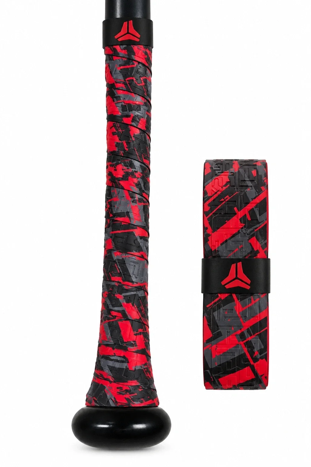 Bat grip tape by Vulcan, in red, black, and gray, 0.50 to 1.75 mm thick.