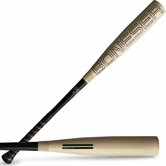 Warstic Bonesaber Hybrid BBCOR baseball bat (-3) alloy barrel bat with composite handle designed for power and vibration reduction.