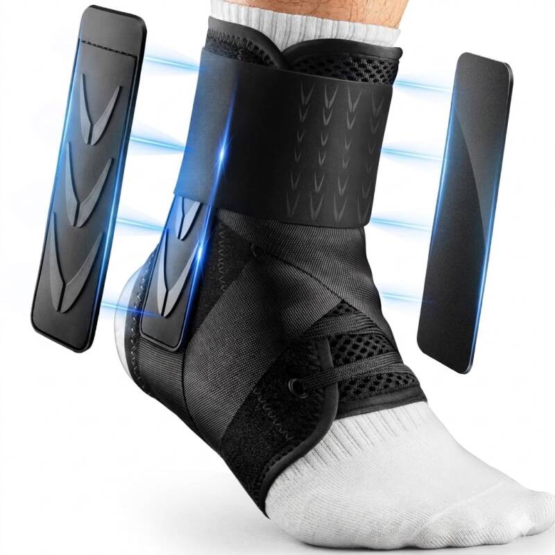 Orthopedic ankle brace with support splints on white background.