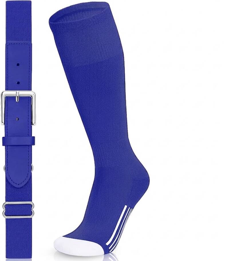 Baseball belt and royal blue knee-high socks combo — YA BELT Baseball Socks and Belt Combo.