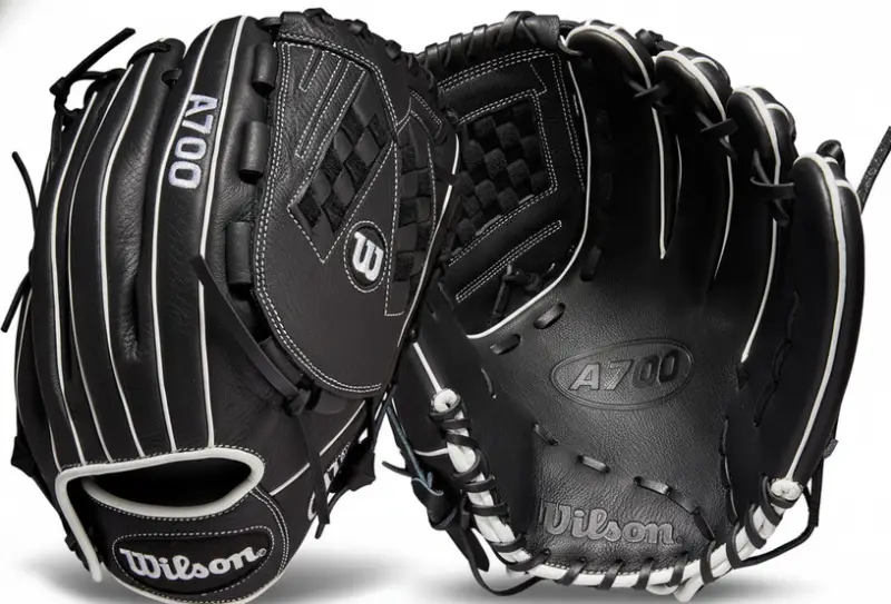 Wilson 2022 A700 Fastpitch Softball Glove displayed showing its entry-level leather construction and fastpitch outfield design for developing competitive players.