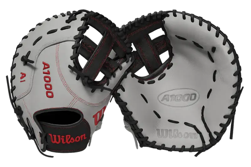 Wilson 2024 A1000 CM33 33" Baseball Catcher's Mitt displayed showing its A1000 leather construction and 33-inch mitt sizing.
