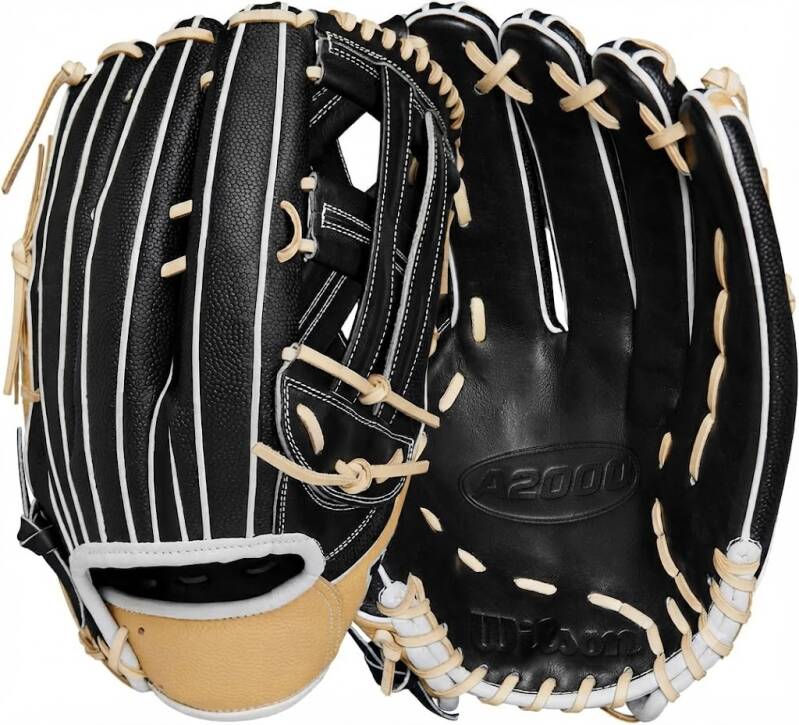 Wilson 2024 A2000 Slowpitch Softball Gloves, a Pro Stock leather slowpitch glove in black with a carbon-textured finish.