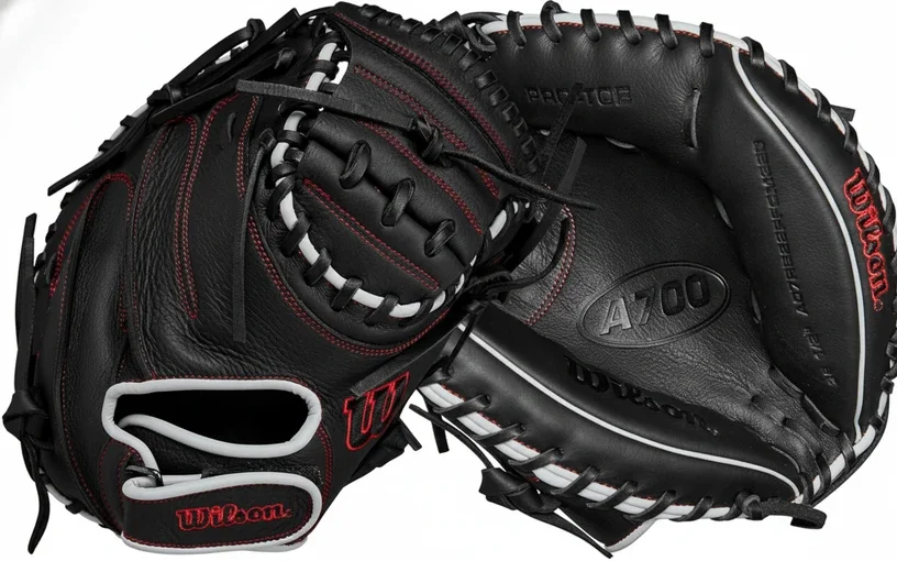 Wilson 2024 A1000 CM33 33" Baseball Catcher's Mitt displayed showing its A1000 leather construction and 33-inch mitt sizing.