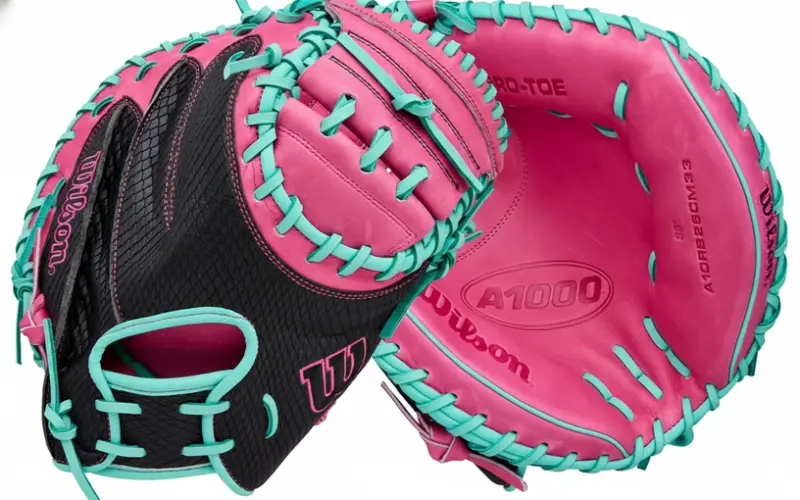 Wilson 2026 A1000 baseball catcher's mitt with structured pocket and A1000 leather for competitive youth catchers 12+.