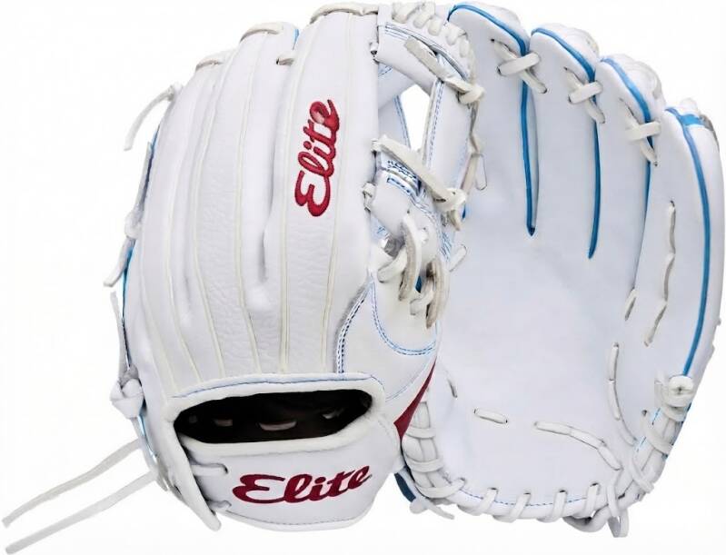 Wilson 2026 A1000 Infield and Outfield Fastpitch Gloves, a full grain leather fielding glove in solid white with light blue piping.