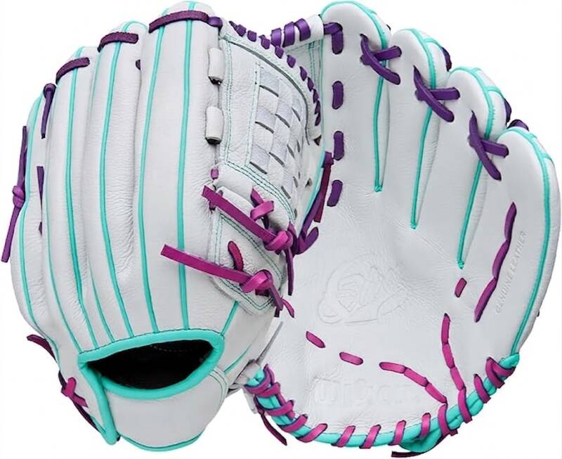 Wilson 2026 A500 Siren Fastpitch Softball Glove displayed showing its A500 construction quality and distinctive Siren colorway for youth fastpitch players.