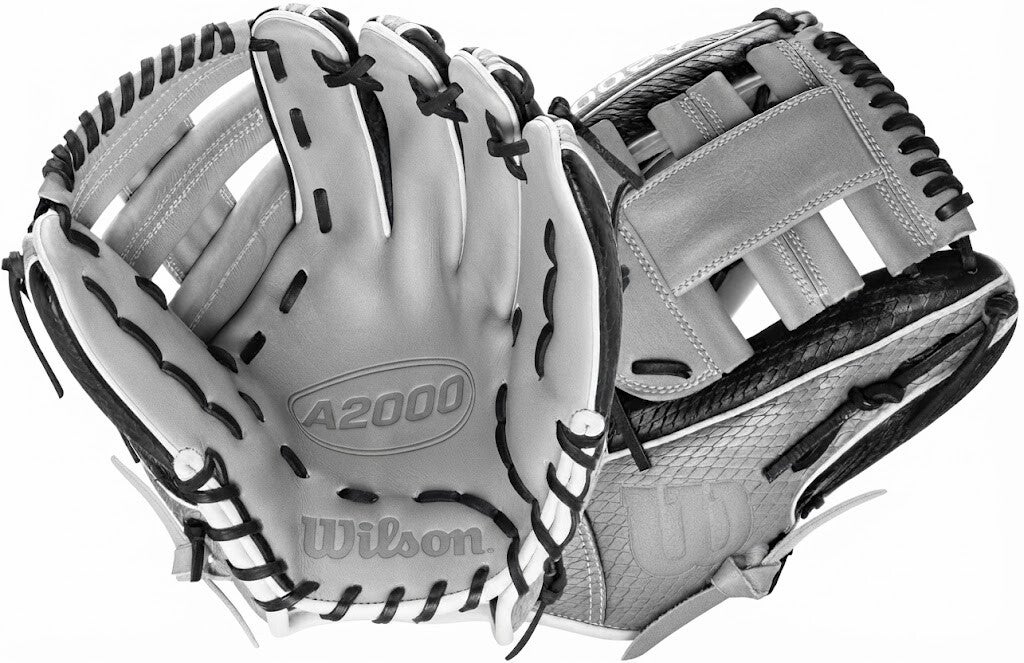 Wilson A2000 Super Snakeskin TA7 Tim Anderson 11.5" baseball glove in gray with black snakeskin texture and H-web.
