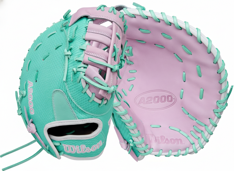 Wilson Winter 2025 A2000 Fastpitch First Base Mitt displayed showing its pro-grade Tennessee Tanning construction and Winter 2025 seasonal colorway for competitive fastpitch players.