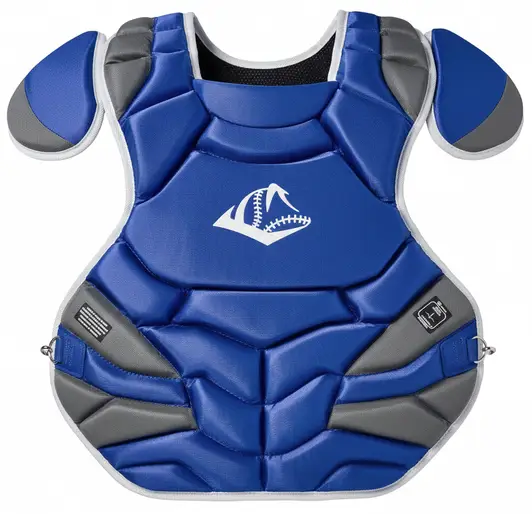 Wilson C1K catcher chest protector with NOCSAE certified protection for competitive baseball catchers.