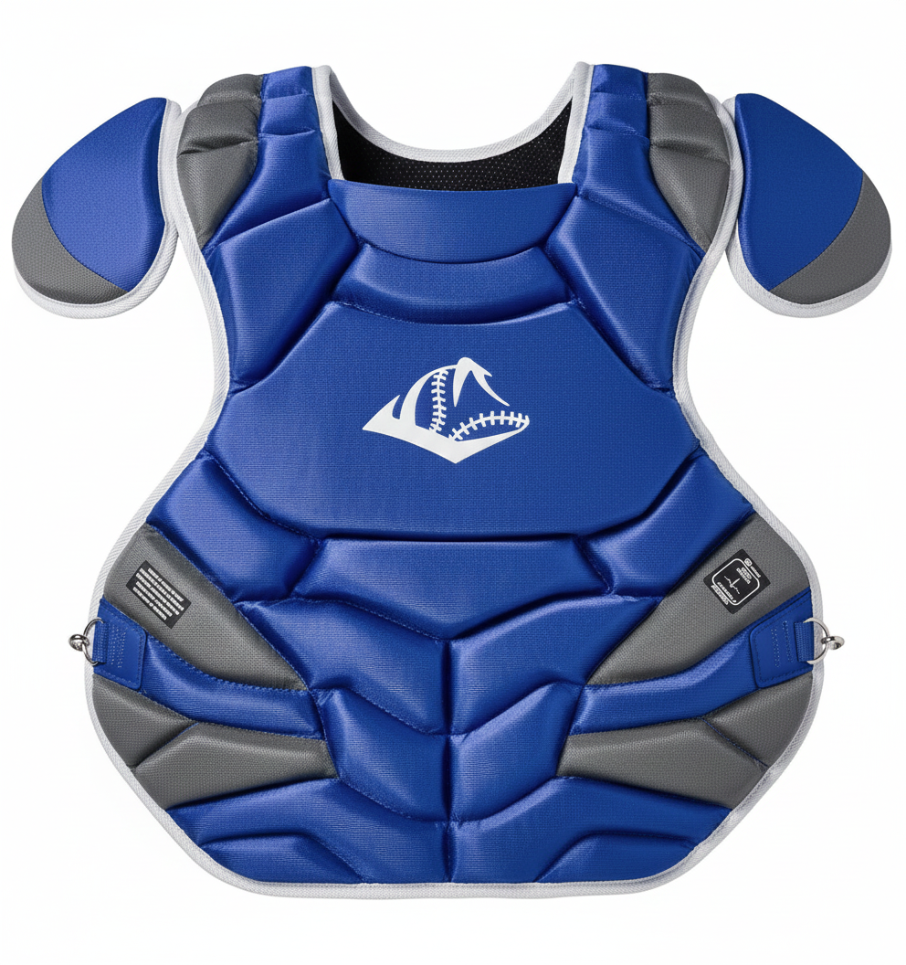 Wilson C1K NOCSAE-certified catcher’s chest protector featuring lightweight construction, reinforced impact zones, and adjustable fit for baseball catchers