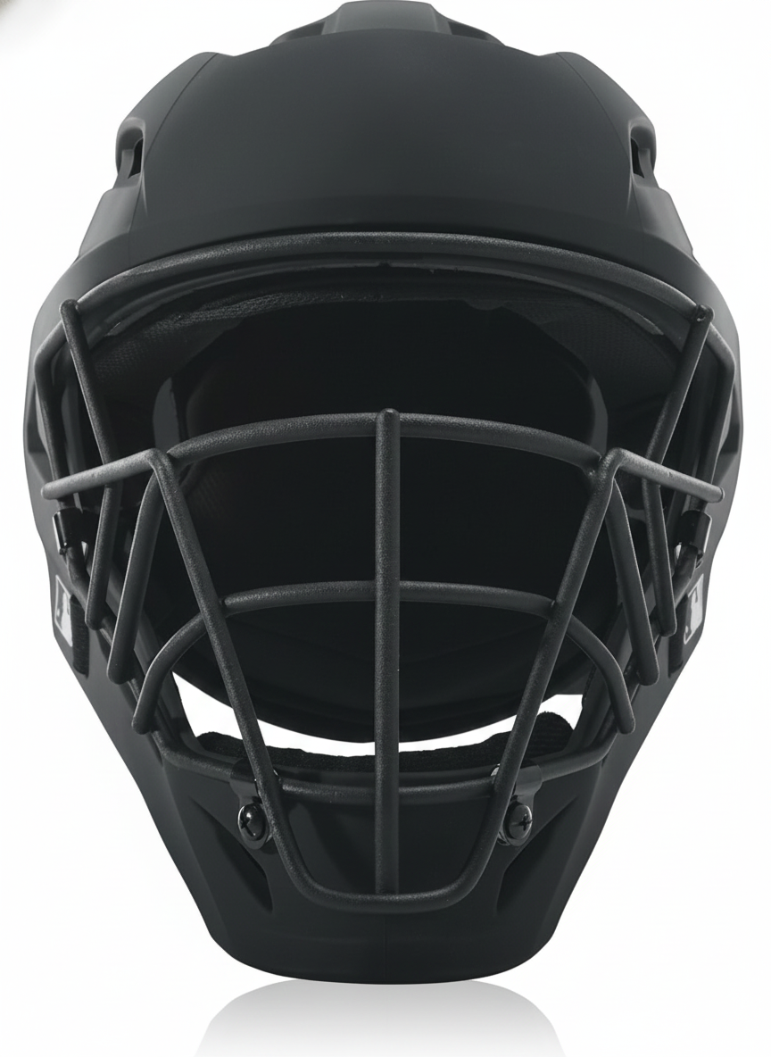 Wilson Pro Stock titanium umpire helmet in black, featuring lightweight titanium construction, protective padding, and secure fit for baseball umpires