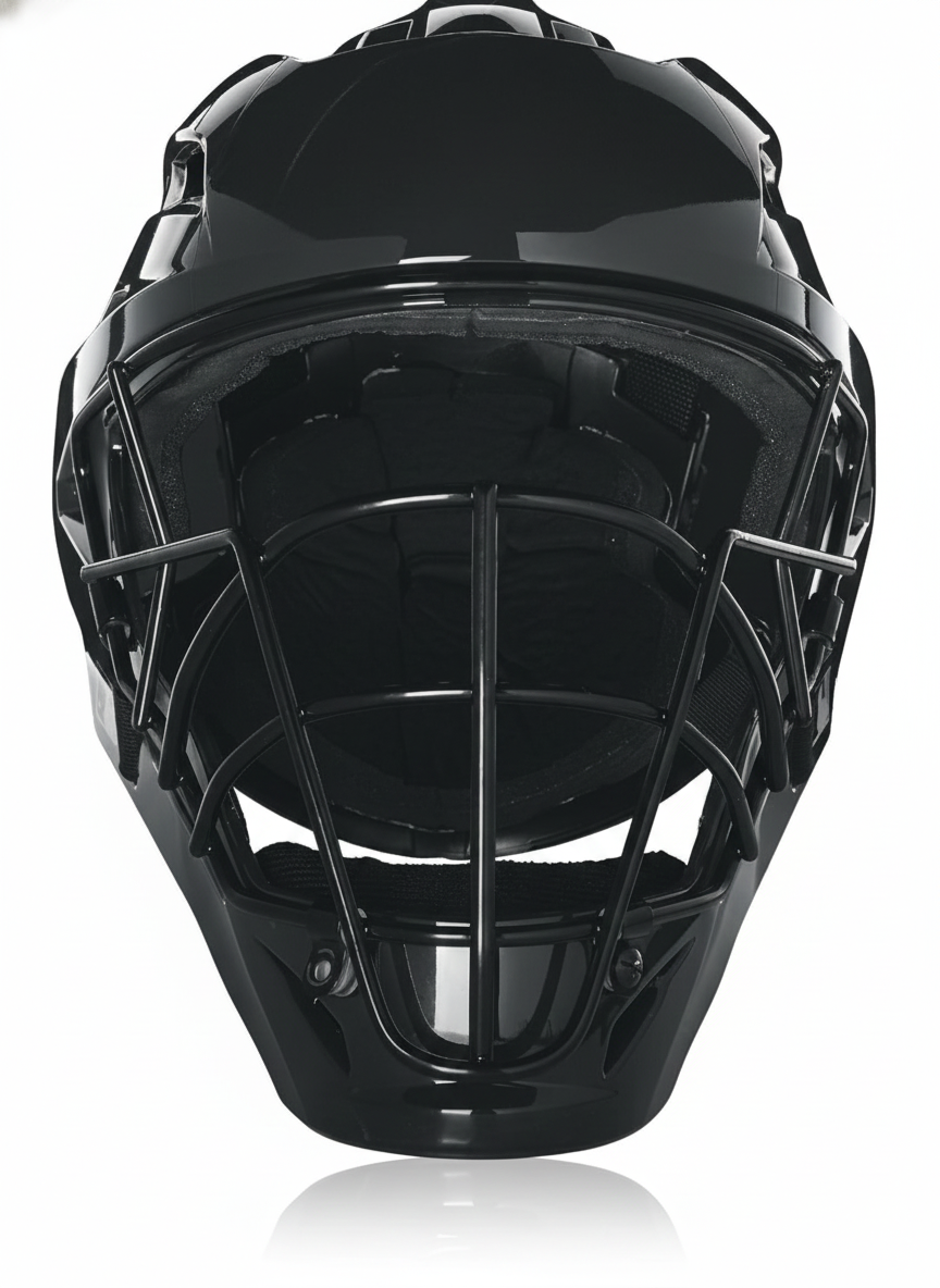Wilson Pro Stock umpire helmet in black with durable shell construction, interior padding, and secure fit designed for baseball umpires