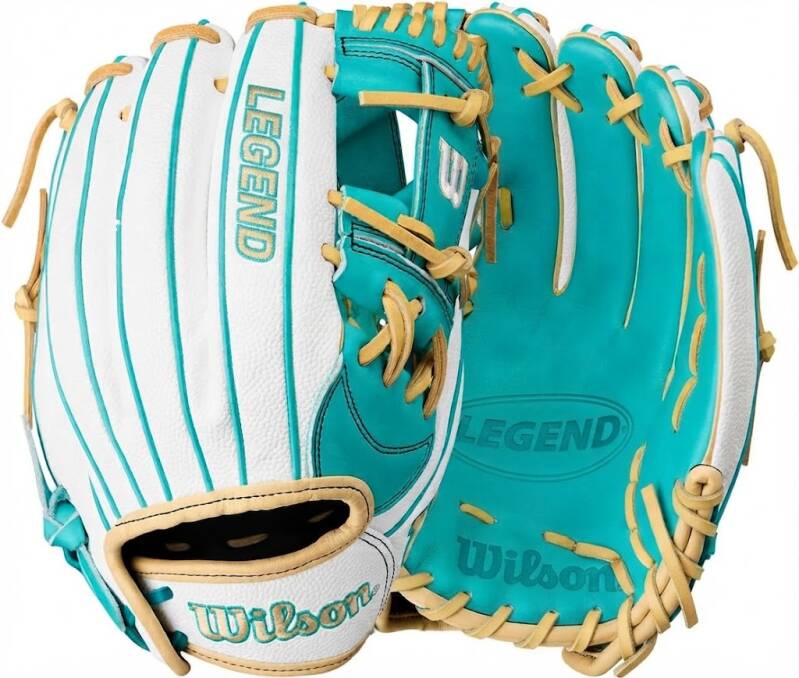 Wilson Summer 2025 A2000® Fastpitch Gloves, a Pro Stock leather fielding glove with a white pinstriped back and a teal palm.