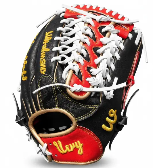 WISDMERY Full Grain Leather Baseball Softball Glove displayed showing its genuine full grain leather construction and versatile pattern.