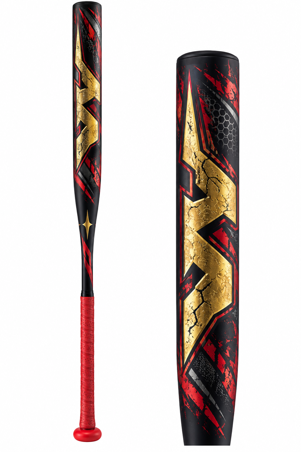 Two-piece composite USSSA end-loaded slowpitch softball bat in original Jason Magnum Vanilla Gorilla signature series construction.