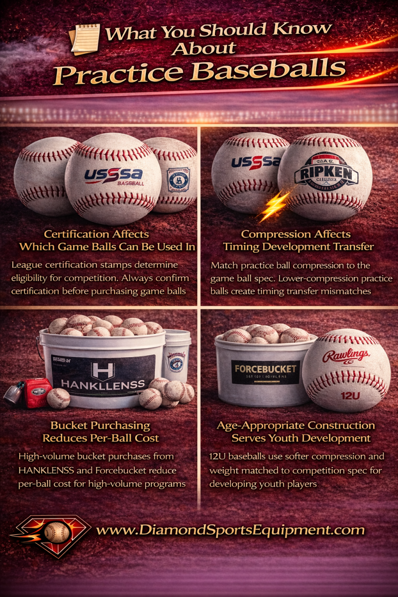 Practice baseballs guide covering certification requirements, compression differences, bulk purchasing options, and age-appropriate baseball selection.