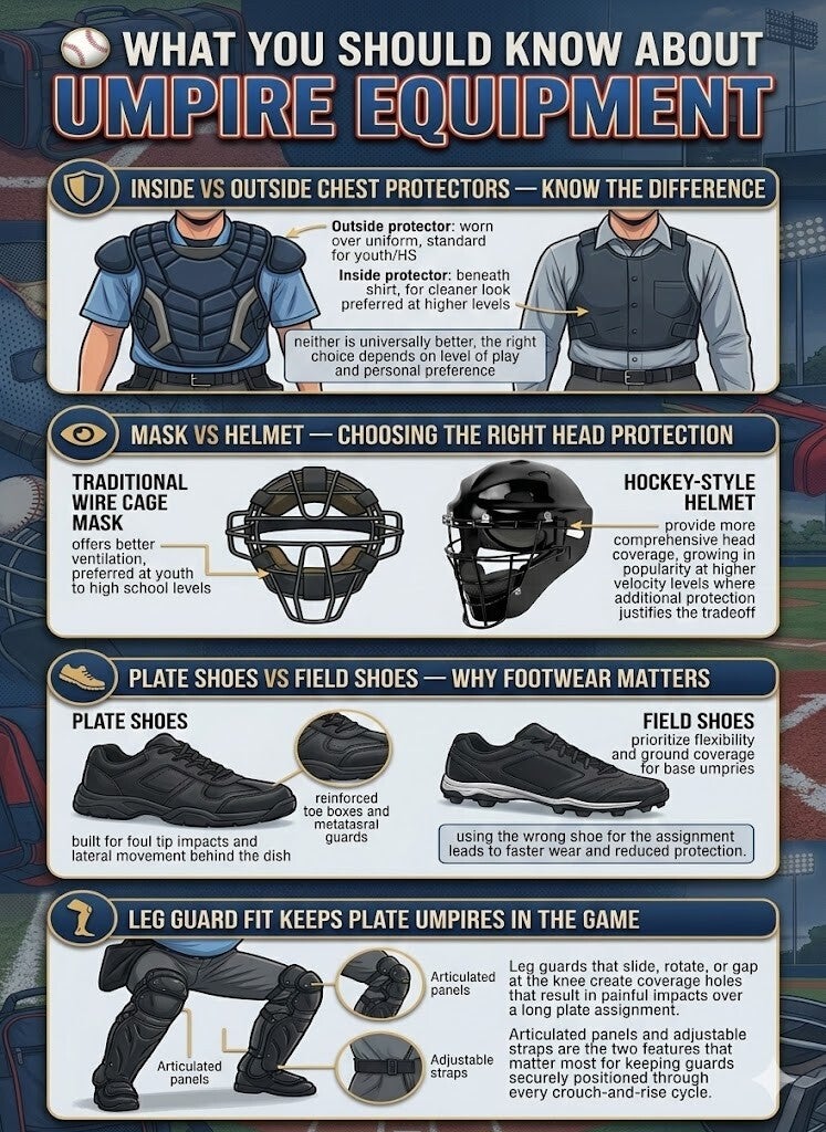 What umpires should know about gear in 2026 covering chest protectors, masks, footwear, and leg guards from Diamond Sports Equipment.