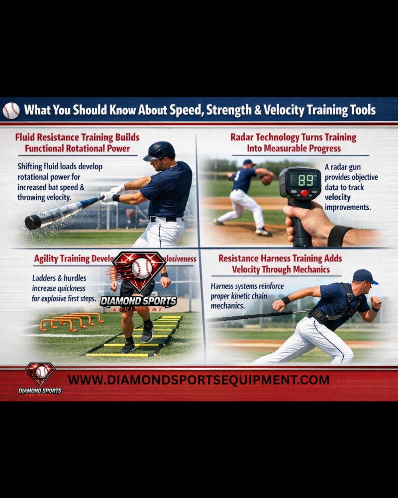 Infographic explaining fluid resistance training, radar tracking, agility development, and harness-based velocity training.