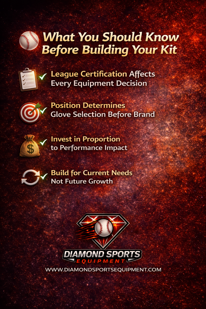 What you should know before building your baseball kit infographic with checklist icons and tips