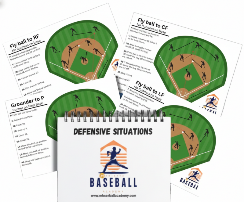 Youth baseball and softball coaching guide with defensive positioning diagrams and player roles