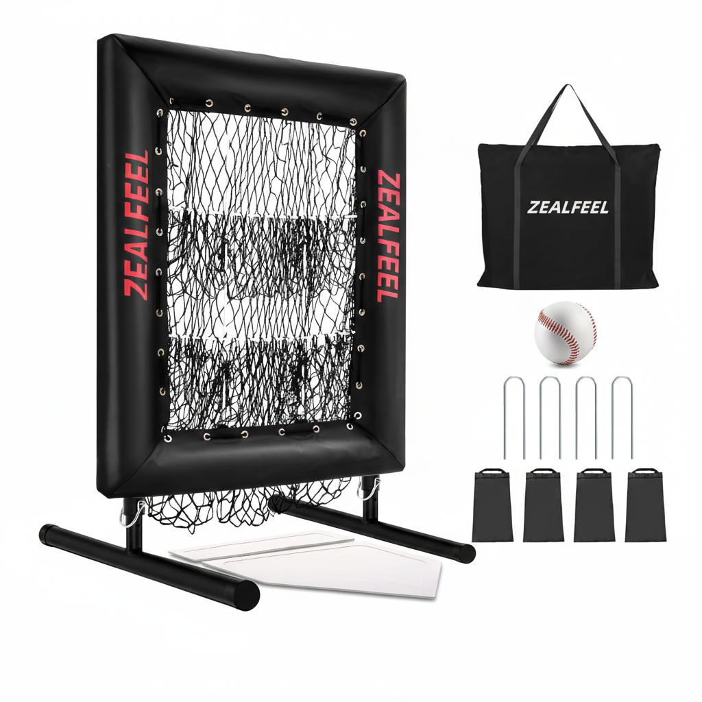 Professional pitching target net with strike zone for baseball training drills.
