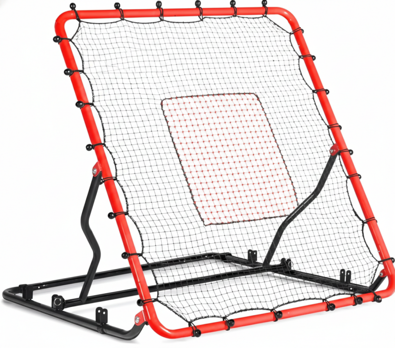 Adjustable pitch back rebounder net for baseball training and practice.