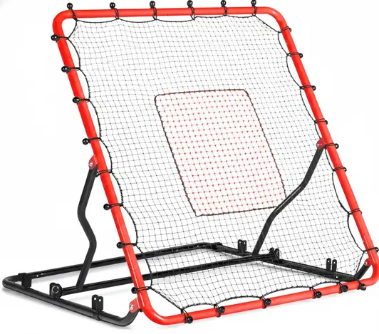 ZEALFEEL Baseball Rebounder Net Pro displayed showing its adjustable angle frame and 9-hole target net panel with ground pegs.