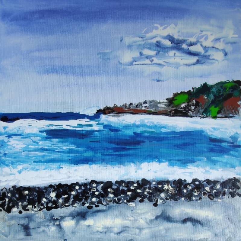 Ausblick aus der Bucht von St Leu von Helga Pfannkuche Acrylfarbe- und -tinte auf Leinwand