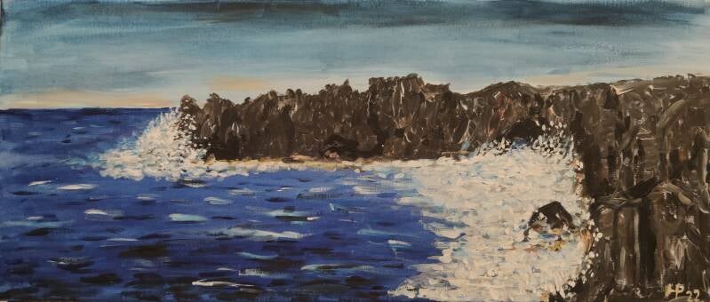 Gemälde: Acryl auf Leinwand von Helga Pfannkuche, Motiv: Cap Méchant auf der Insel la Reunion