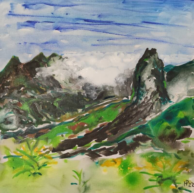 Bild Acryl auf Leinwand von Helga Pfannkuche, das Motiv ist der Cirque de Cilaos