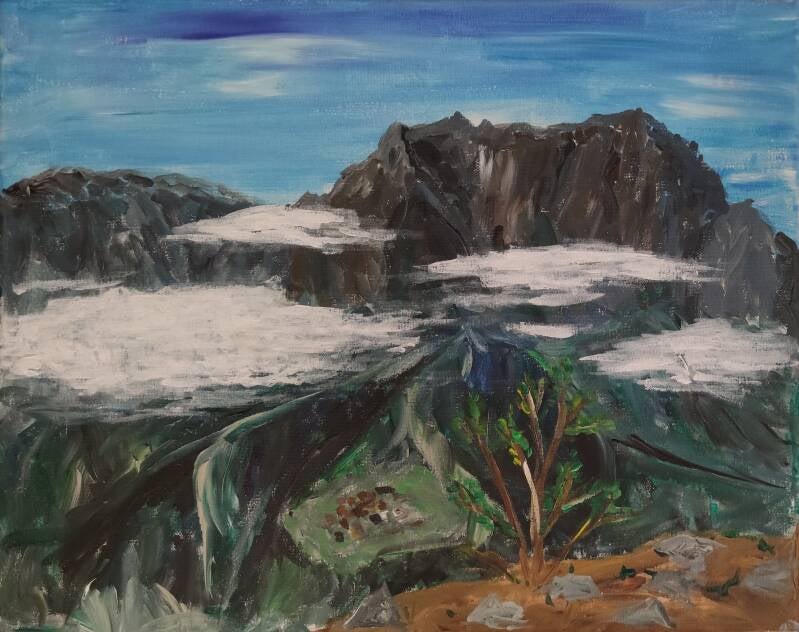 Ausblick vom Maido auf den Piton des Neiges. Künstlerin Helga Pfannkuche Acryl auf Leinwand