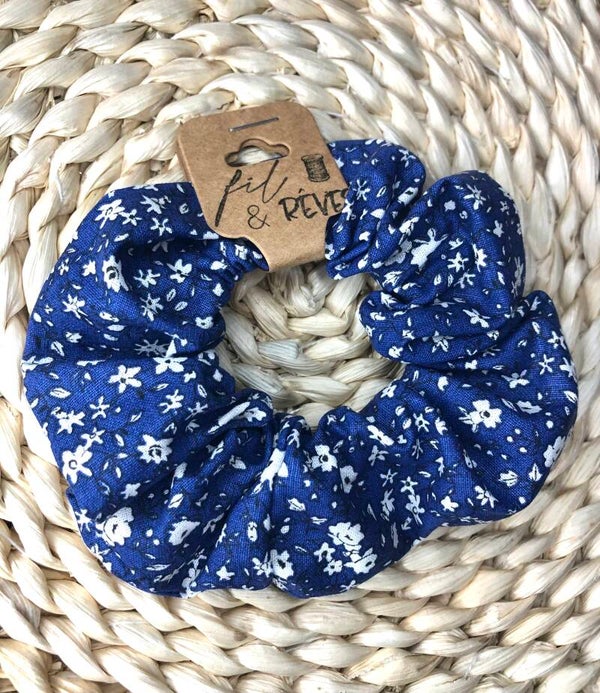 Chouchou bleu petites fleurs