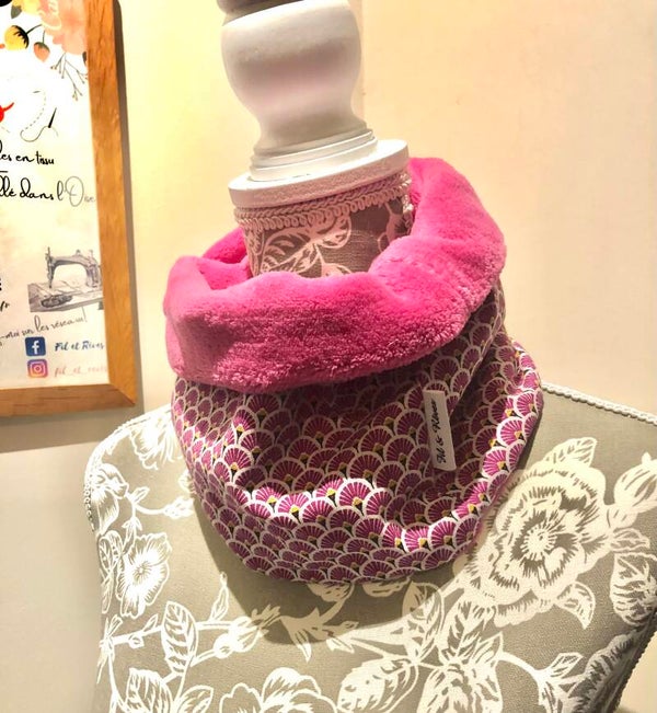 Snood Enfant imprimé éventails rose magenta doublure rose